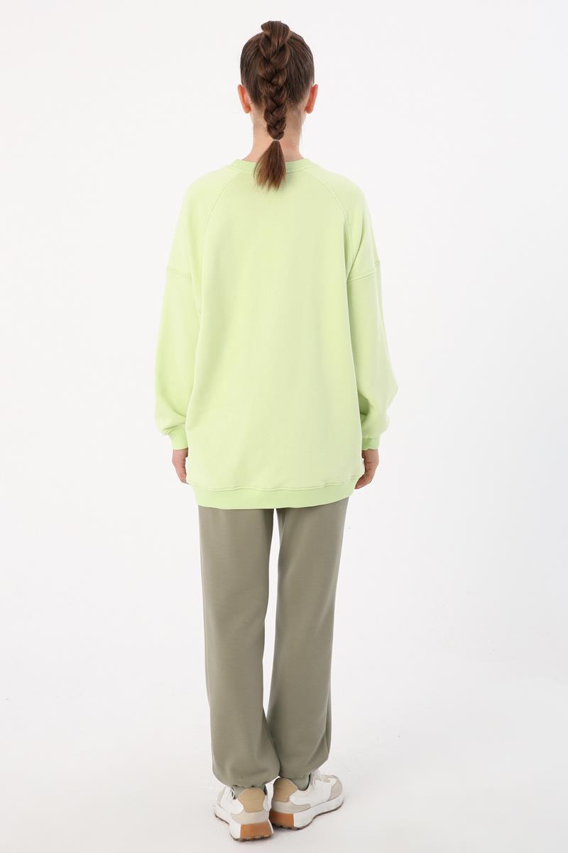 Açık Yeşil-3 İplik Oversize Basic Sweatshirt
