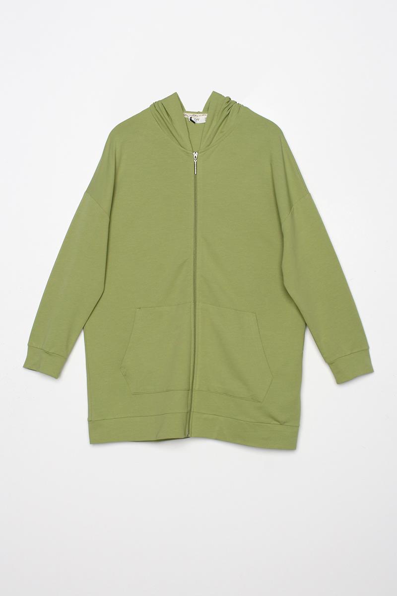 Açık Yeşil-Fermuarlı Sweat Hırka