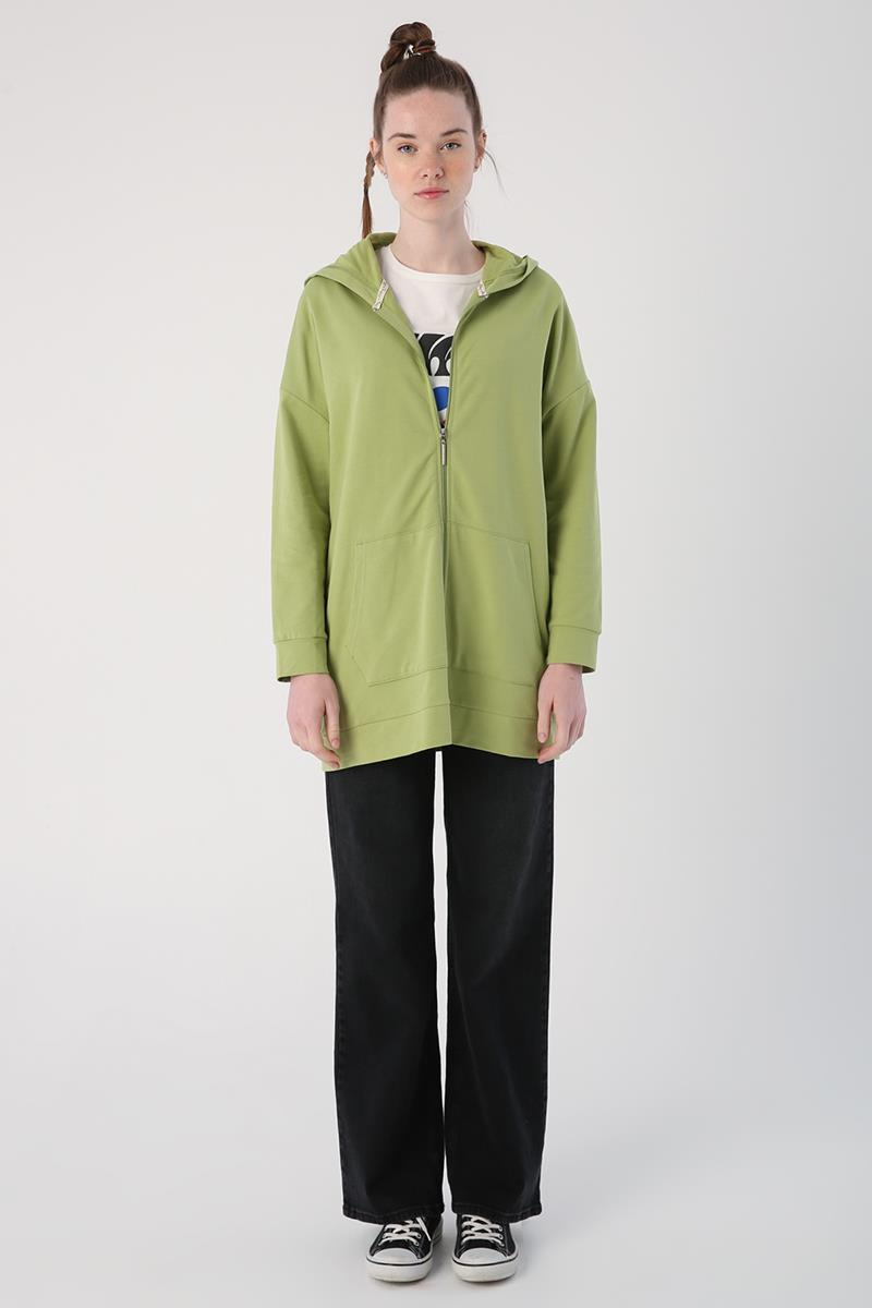 Cardigan sweat à capuche vert clair