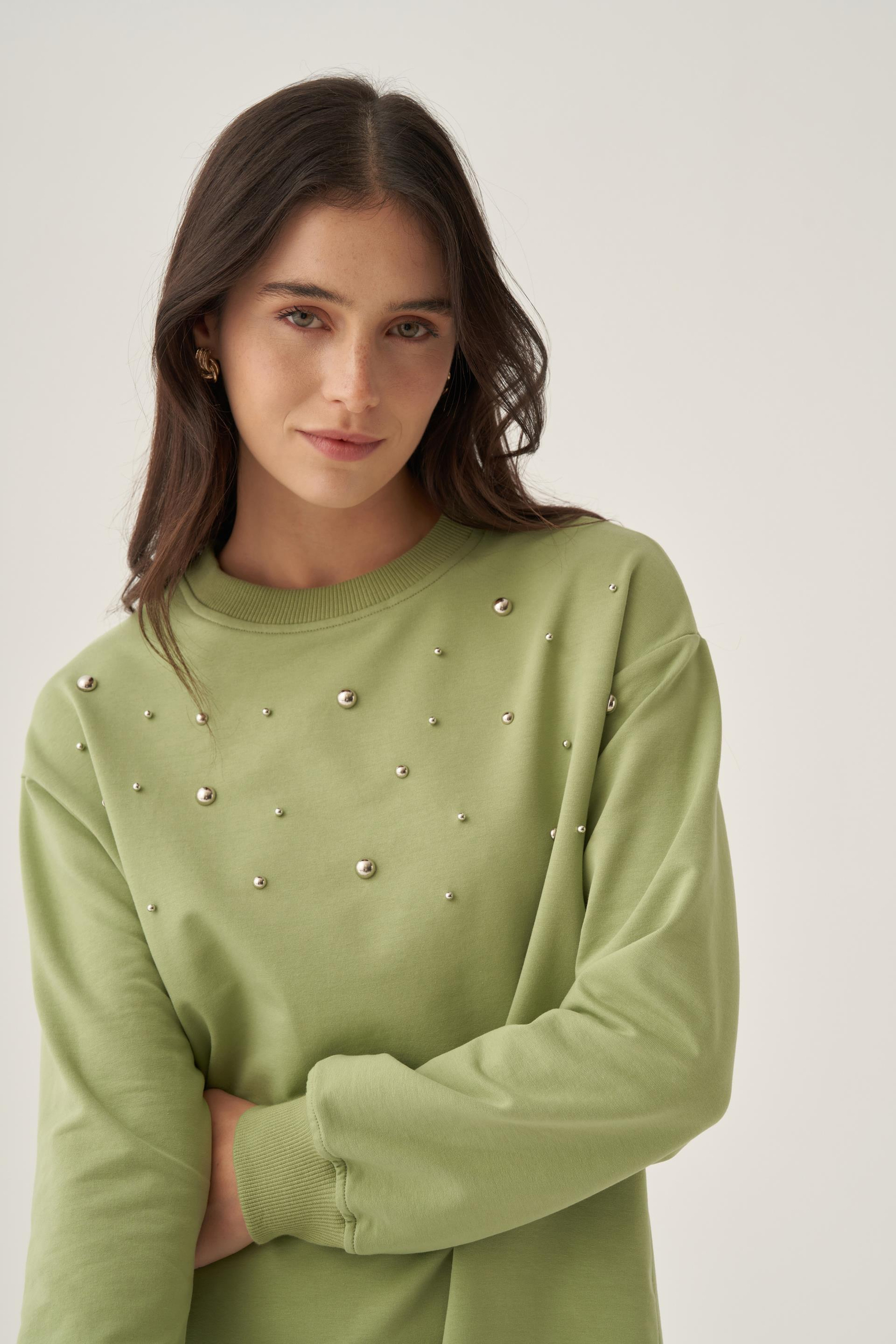 Açık Yeşil-Pamuklu Droplu Sweat