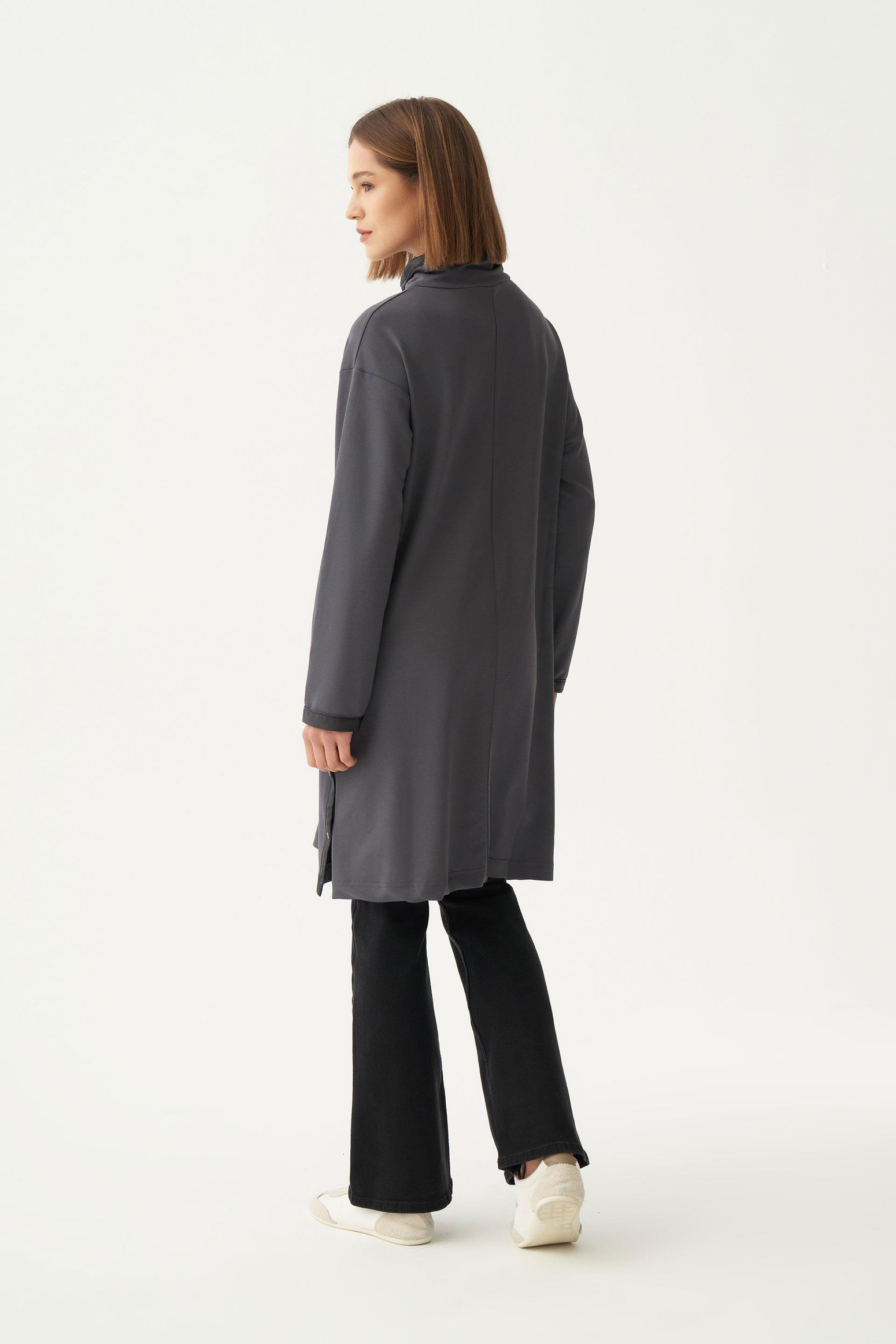 Antrasit-Deri Biyeli Pamuklu Uzun Tunik