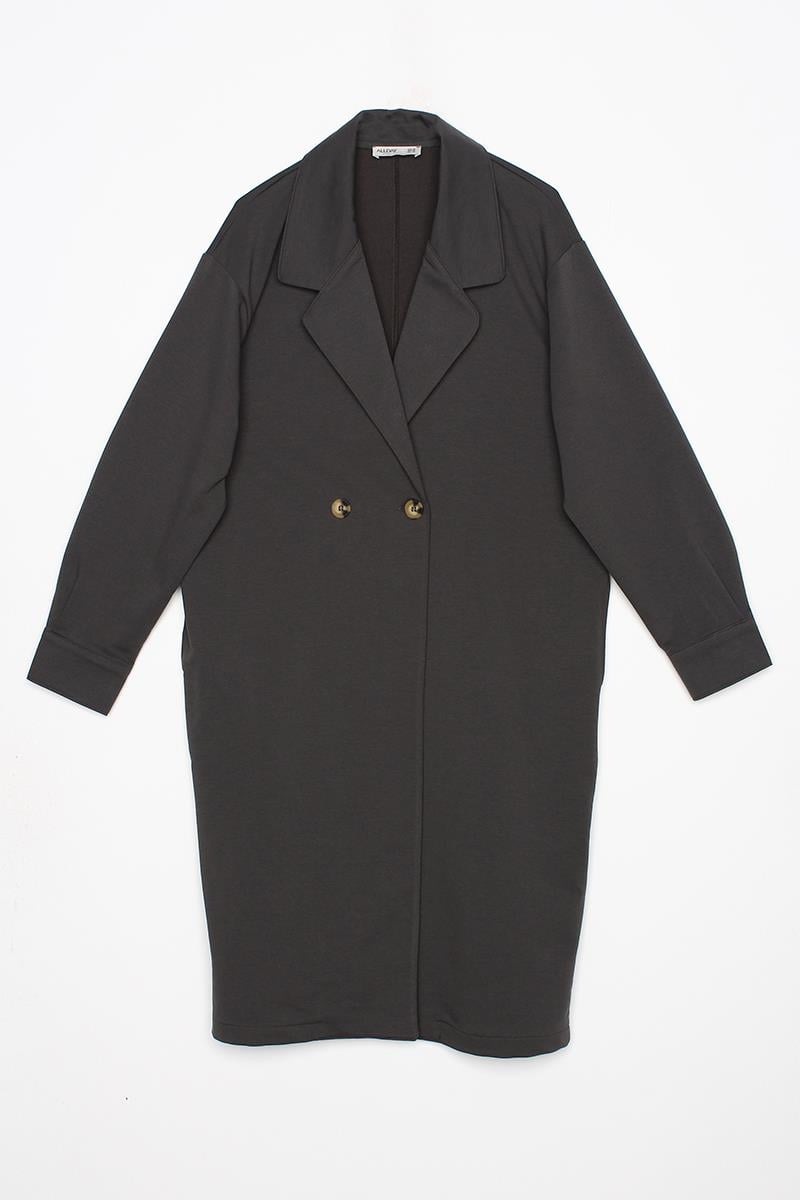 Anthracite-Buttoned Comfortable Fit Knitted Jacket