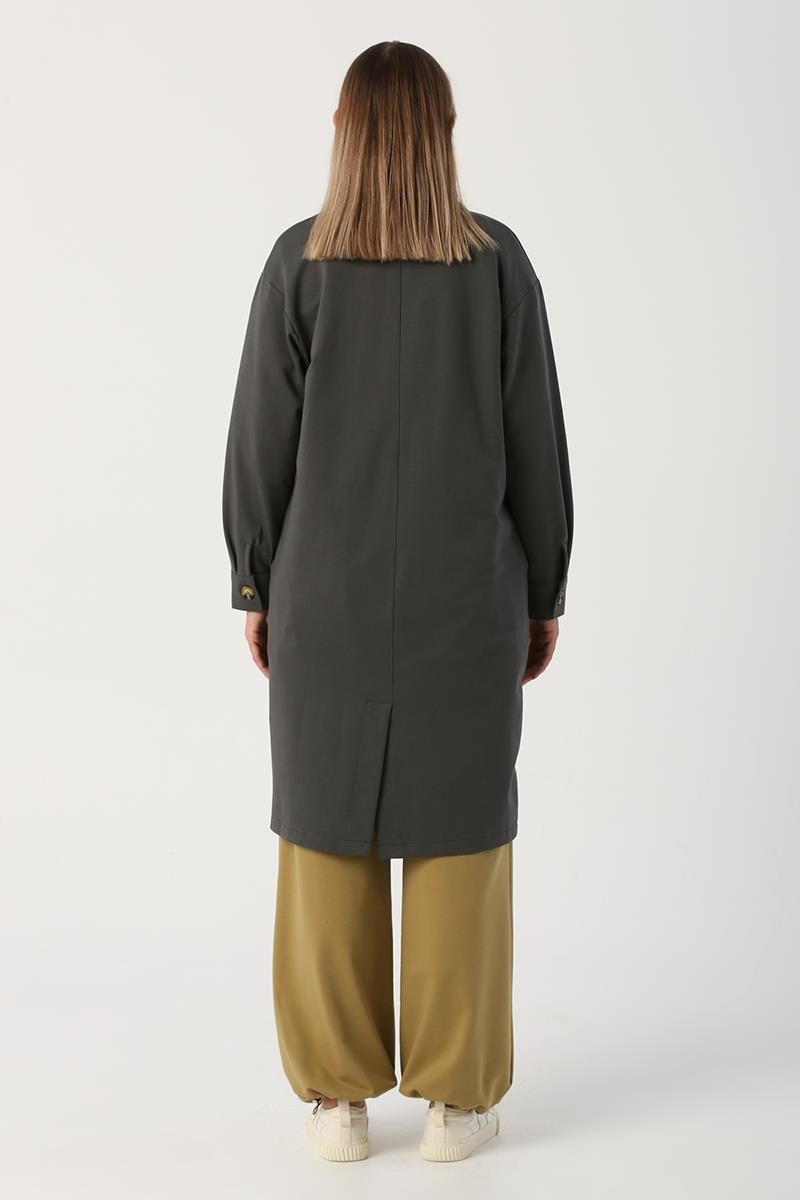 Anthracite-Buttoned Comfortable Fit Knitted Jacket