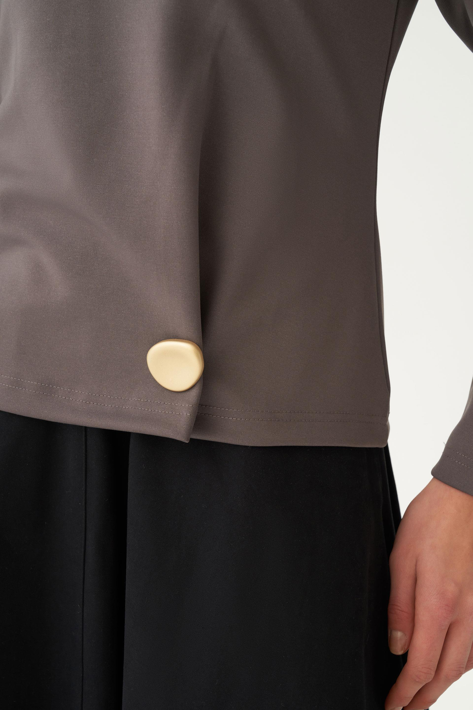 Antrasit-Gold Düğmeli Pileli Şık Bluz