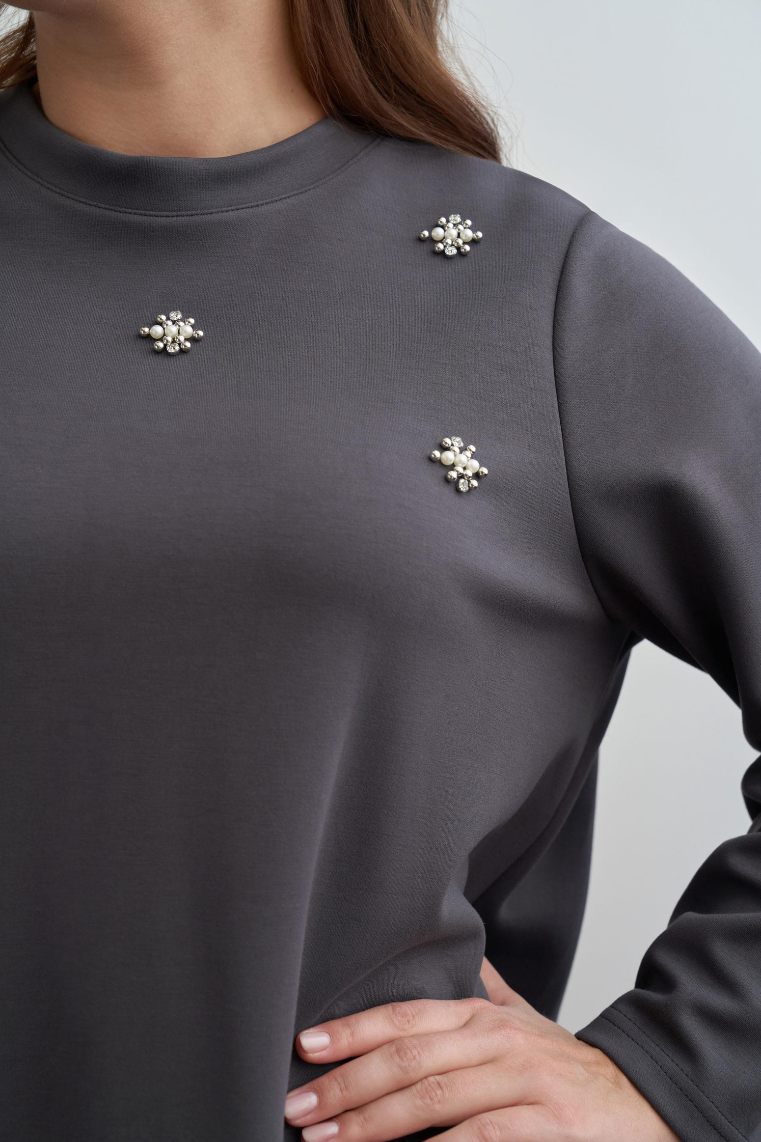 Antrasit-İnci İşlemeli Tunik