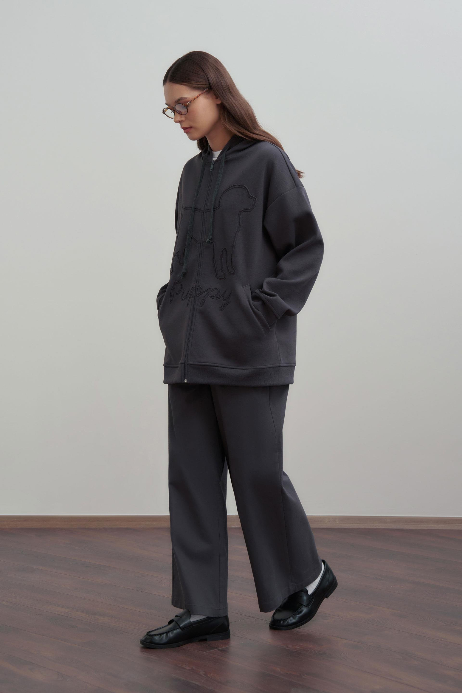 Antrasit-Kanguru Cep Detaylı Sweatshirt