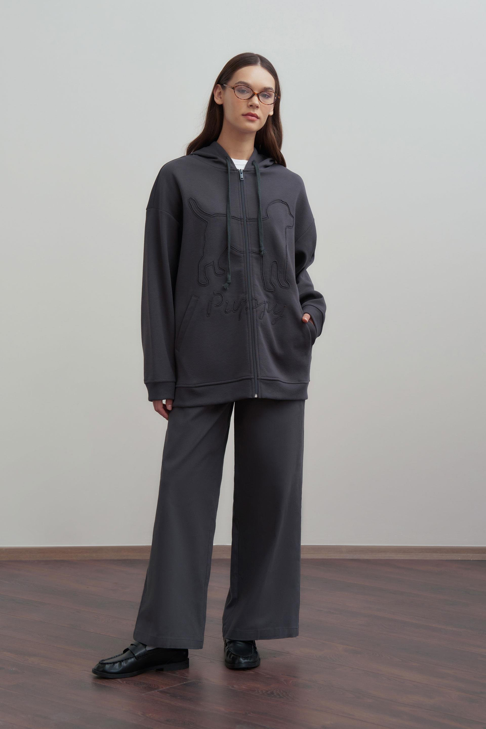 Antrasit-Kanguru Cep Detaylı Sweatshirt