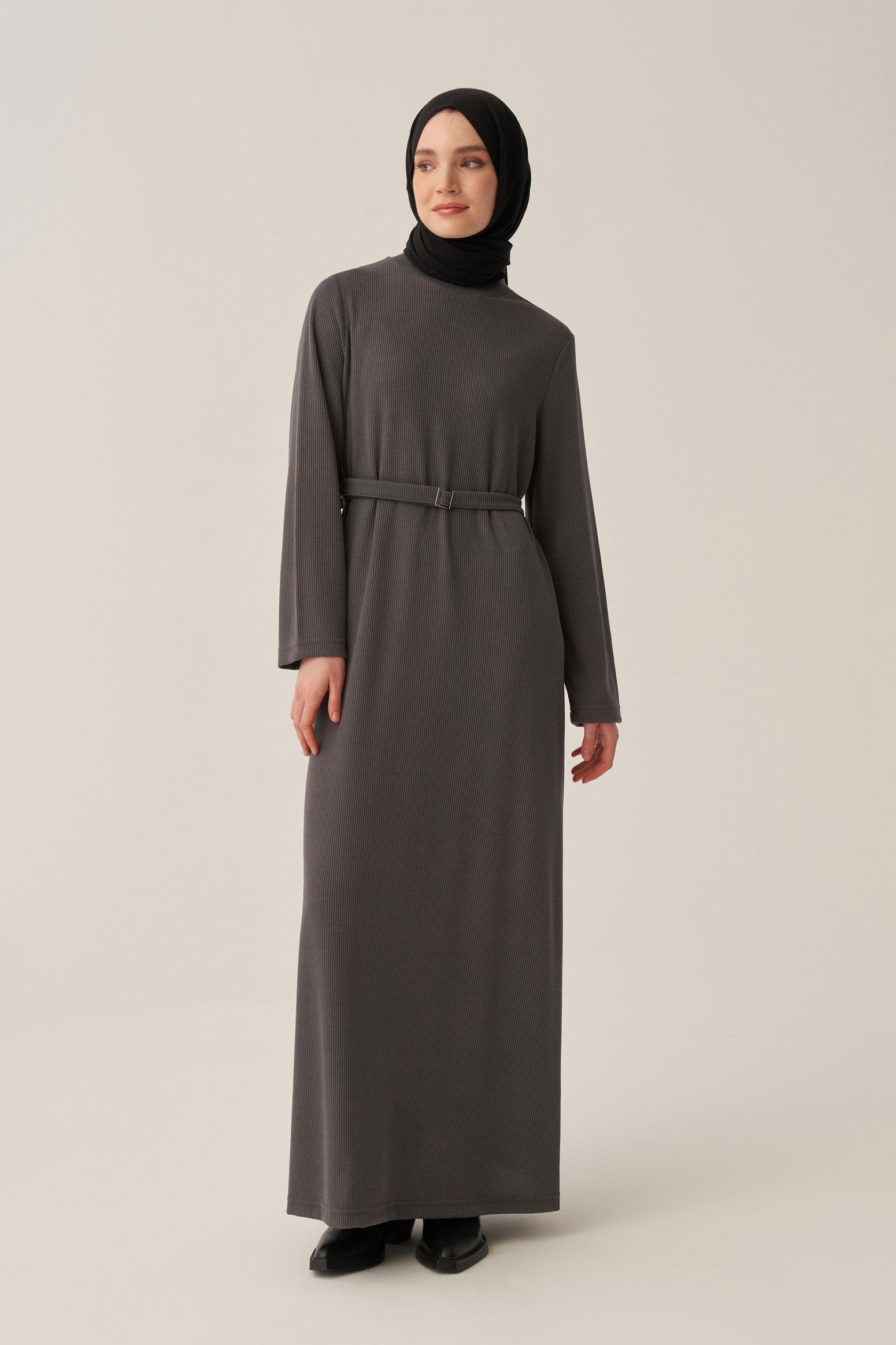 Antrasit-Kemer Tokalı Elbise