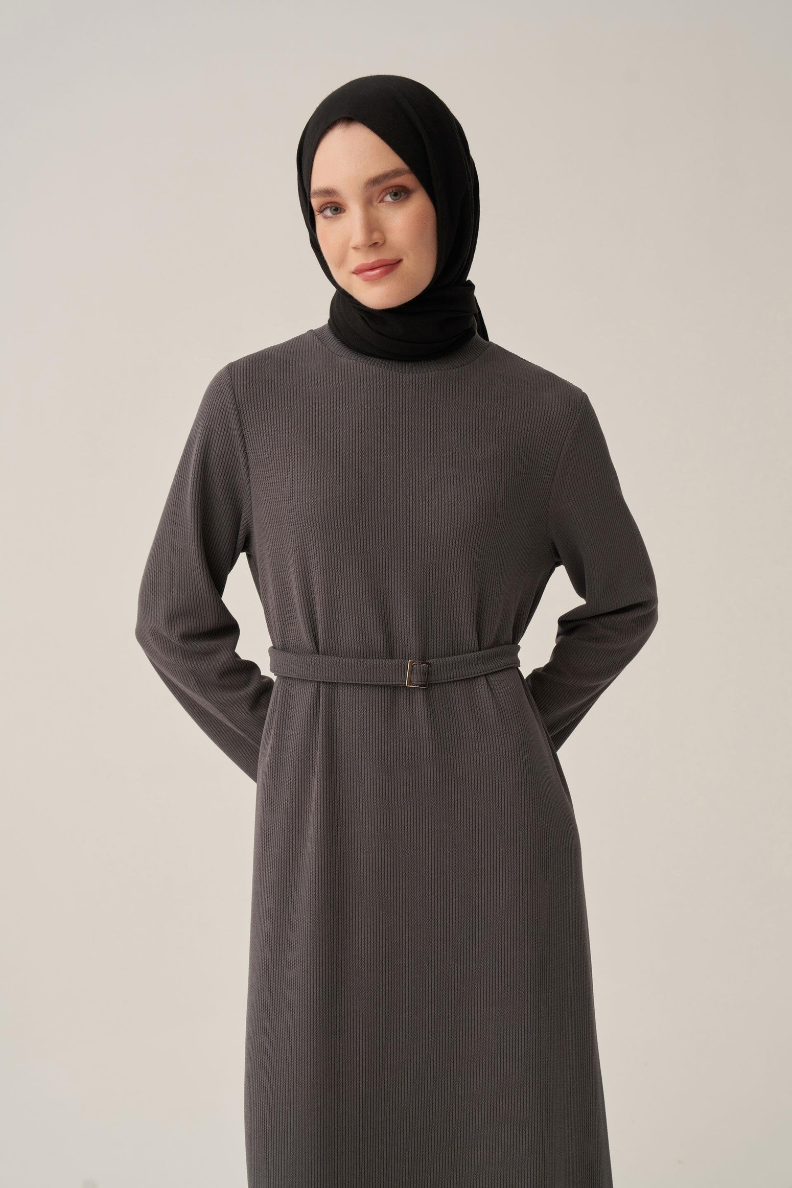 Antrasit-Kemer Tokalı Elbise