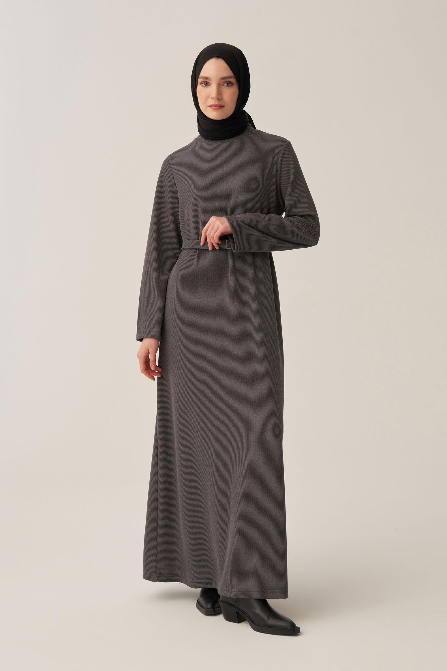 Antrasit-Kemer Tokalı Elbise