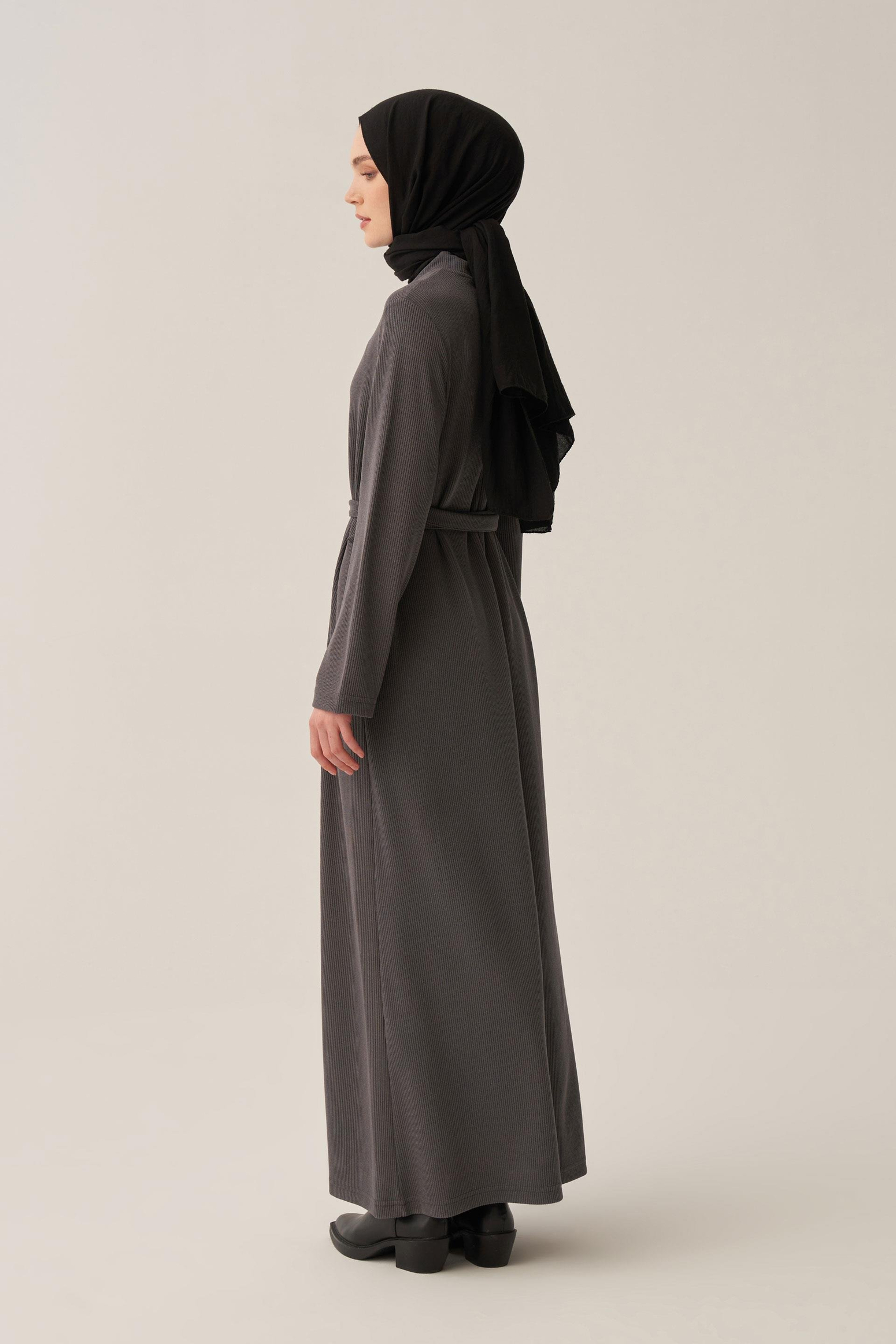 Antrasit-Kemer Tokalı Elbise