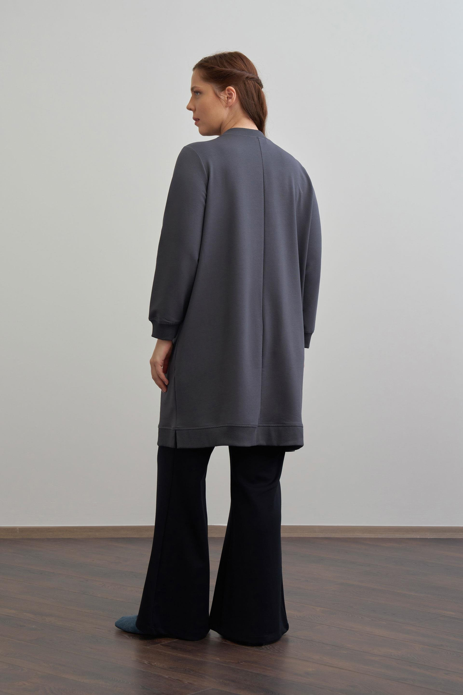 Antrasit-Nakışlı Pamuklu Tunik