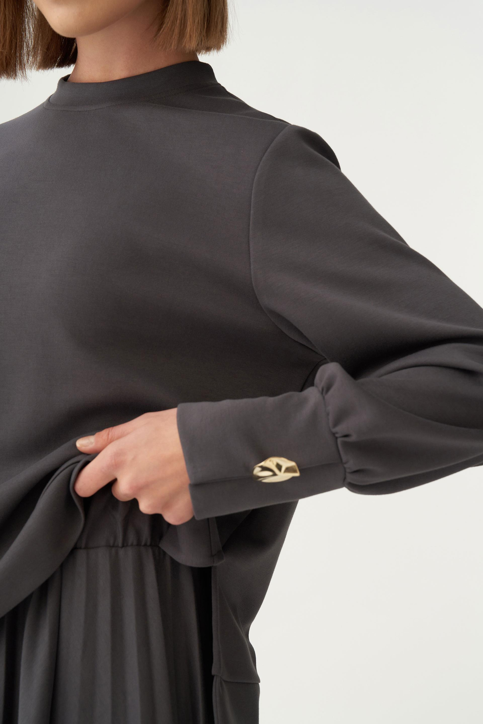 Antrasit-Yumuşak Dokulu Pliseli Şık Etekli Takım