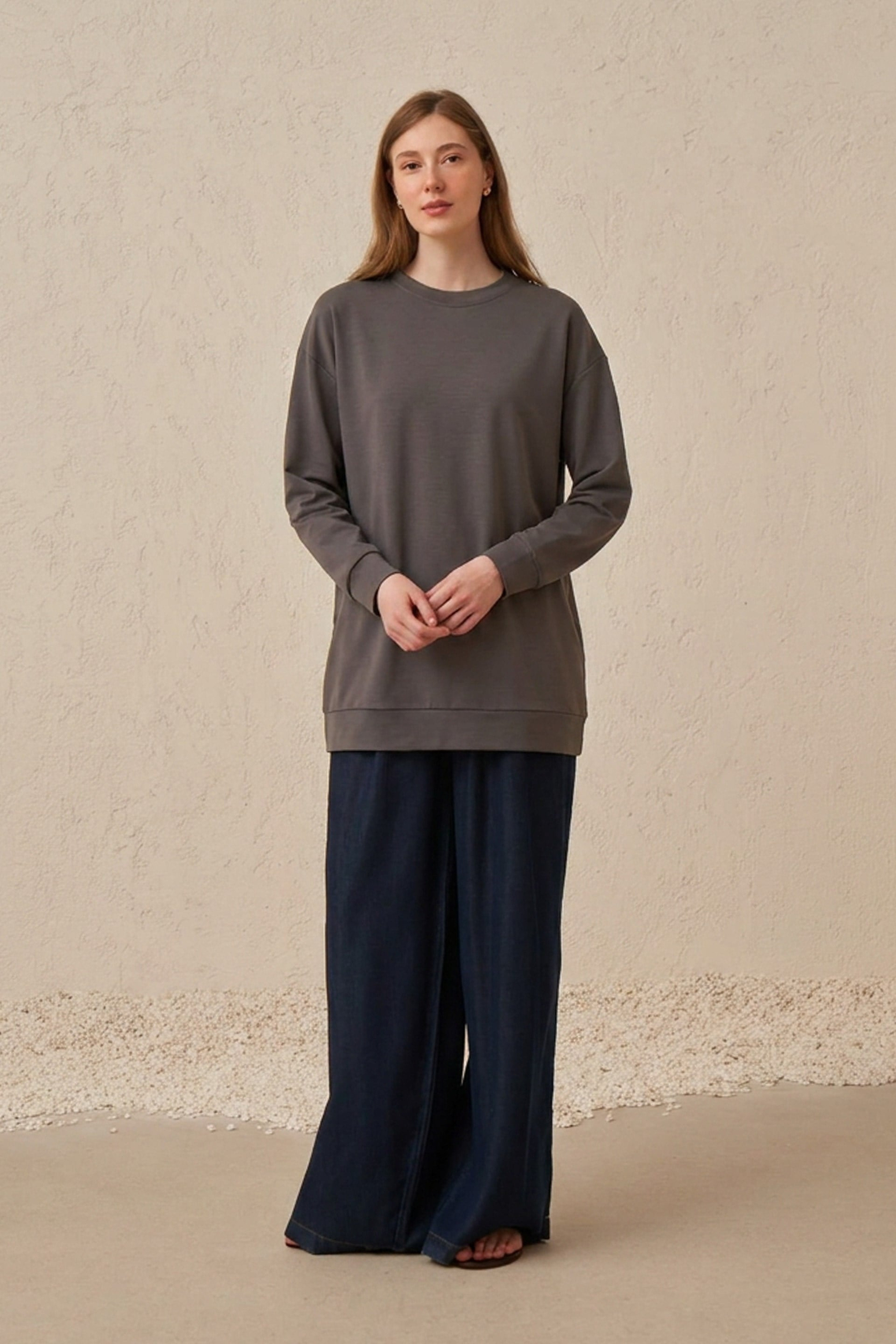 Antrasit-Yumuşak Dokulu Sweatshirt