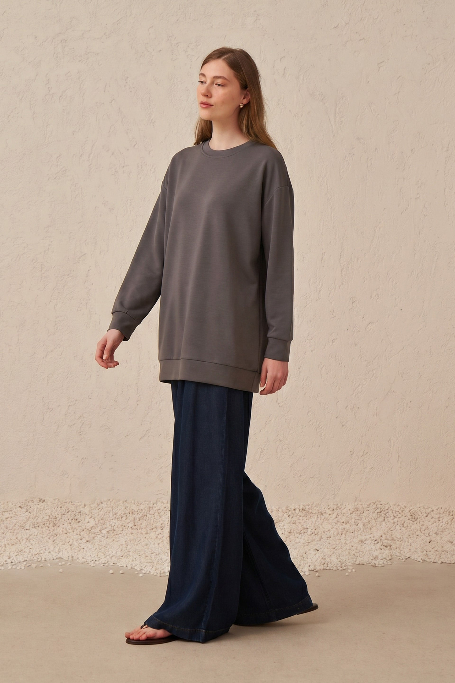 Antrasit-Yumuşak Dokulu Sweatshirt