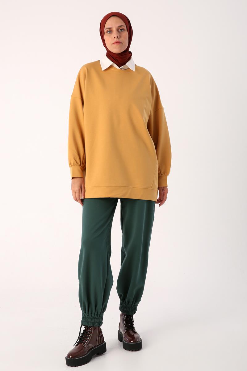 Asit Sarı-Oversize İki İplik Basic Sweatshirt
