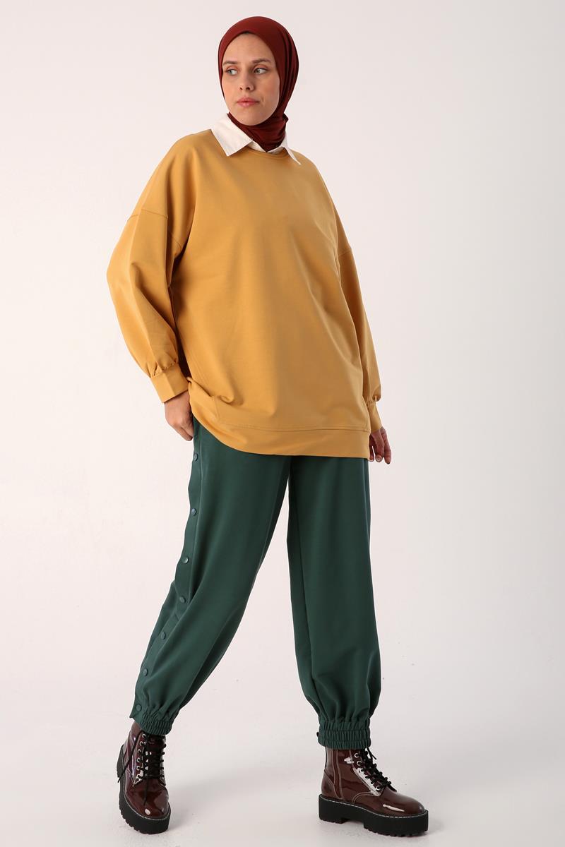 Asit Sarı-Oversize İki İplik Basic Sweatshirt