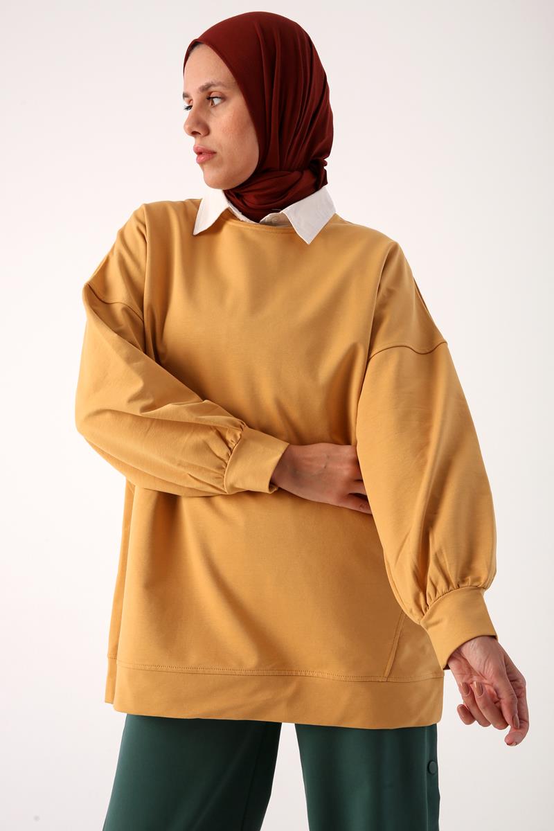 Asit Sarı-Oversize İki İplik Basic Sweatshirt