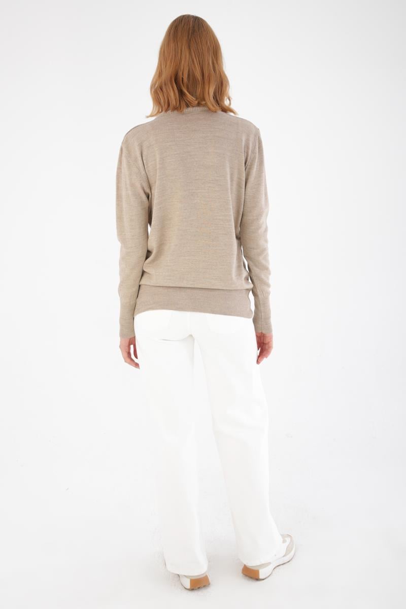 Beige-Turtleneck Short Knitwear Sweater