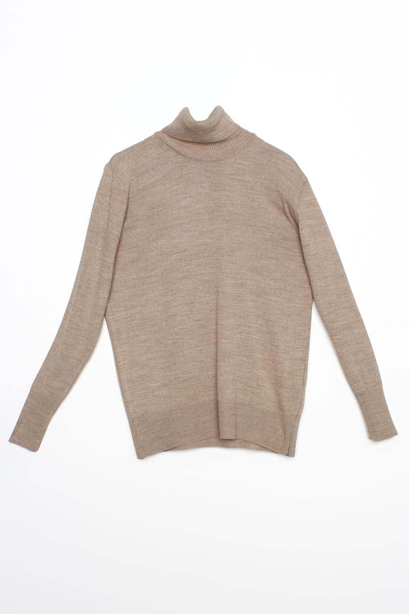 Beige-Turtleneck Short Knitwear Sweater