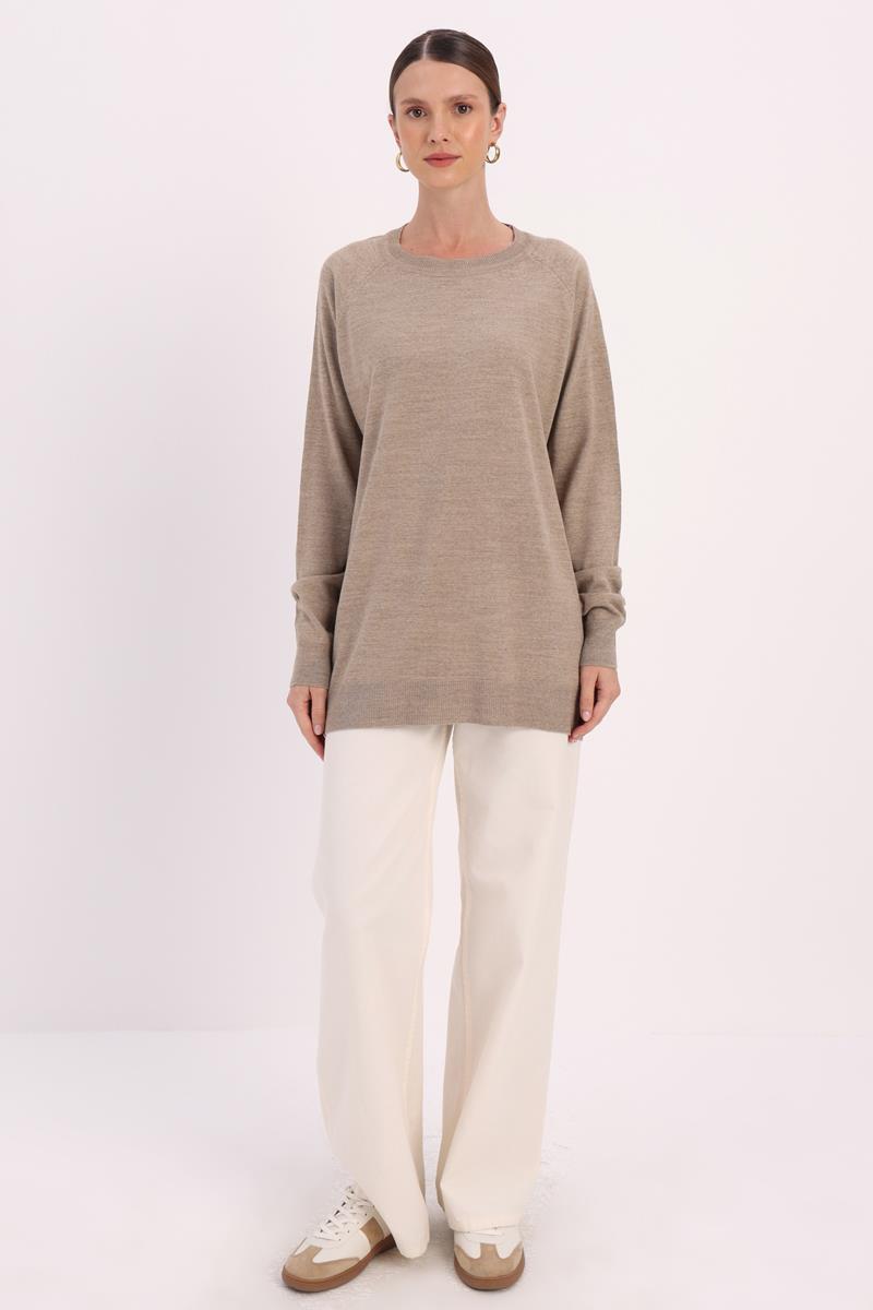 Bej-BASİC REGLAN BİSİKLET YAKA KAZAK