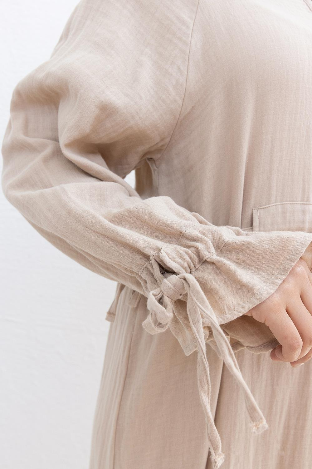 Beige-Waist Tied Belt Loop Dress