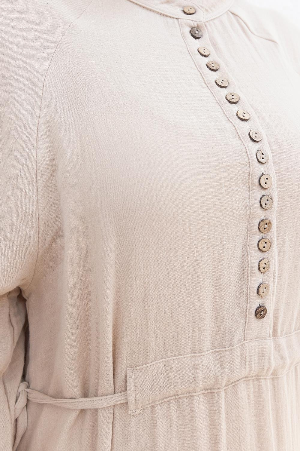 Beige-Waist Tied Belt Loop Dress