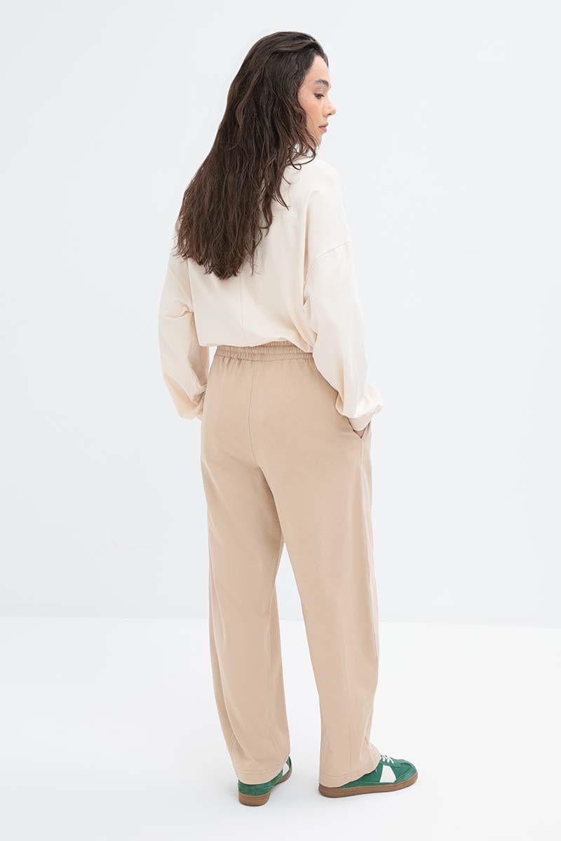 Beige - Pantalon carotte avec fentes sur les jambes
