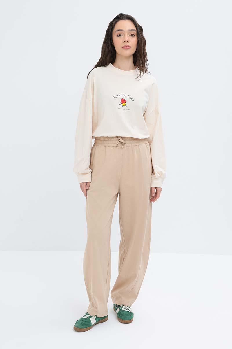 Beige - Pantalon carotte avec fentes sur les jambes