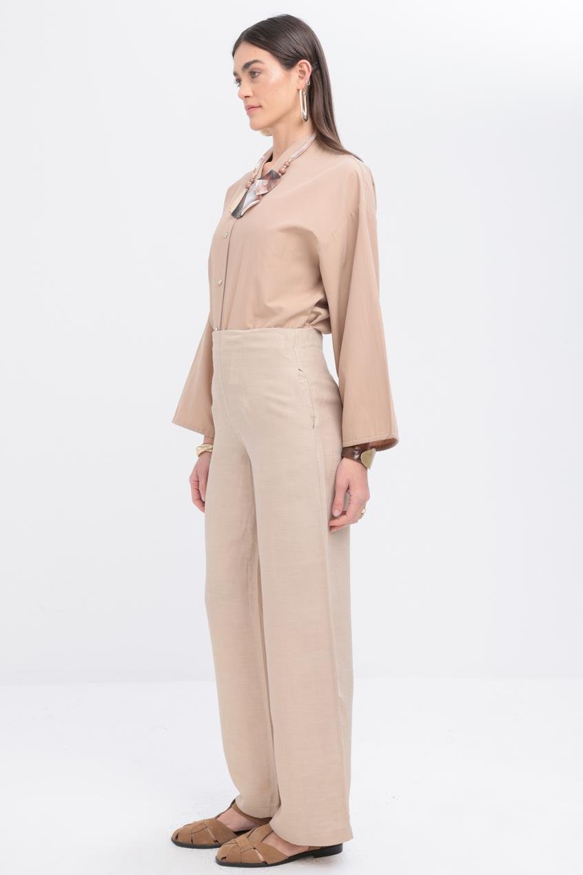 Bej-Bol Paça Keten Pantolon