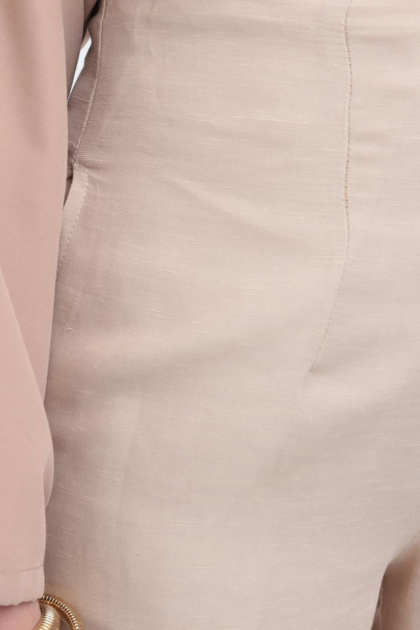 Bej-Bol Paça Keten Pantolon