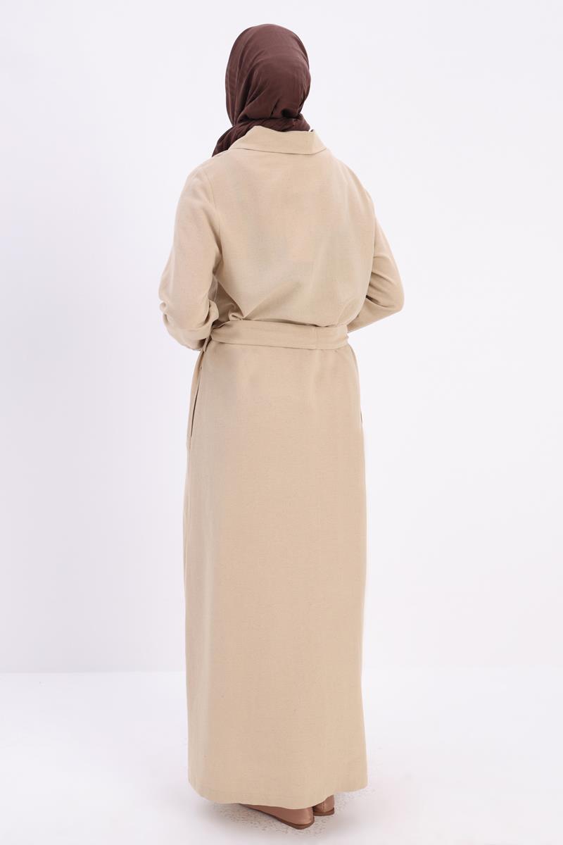 Beige-Pocket Belted Abaya