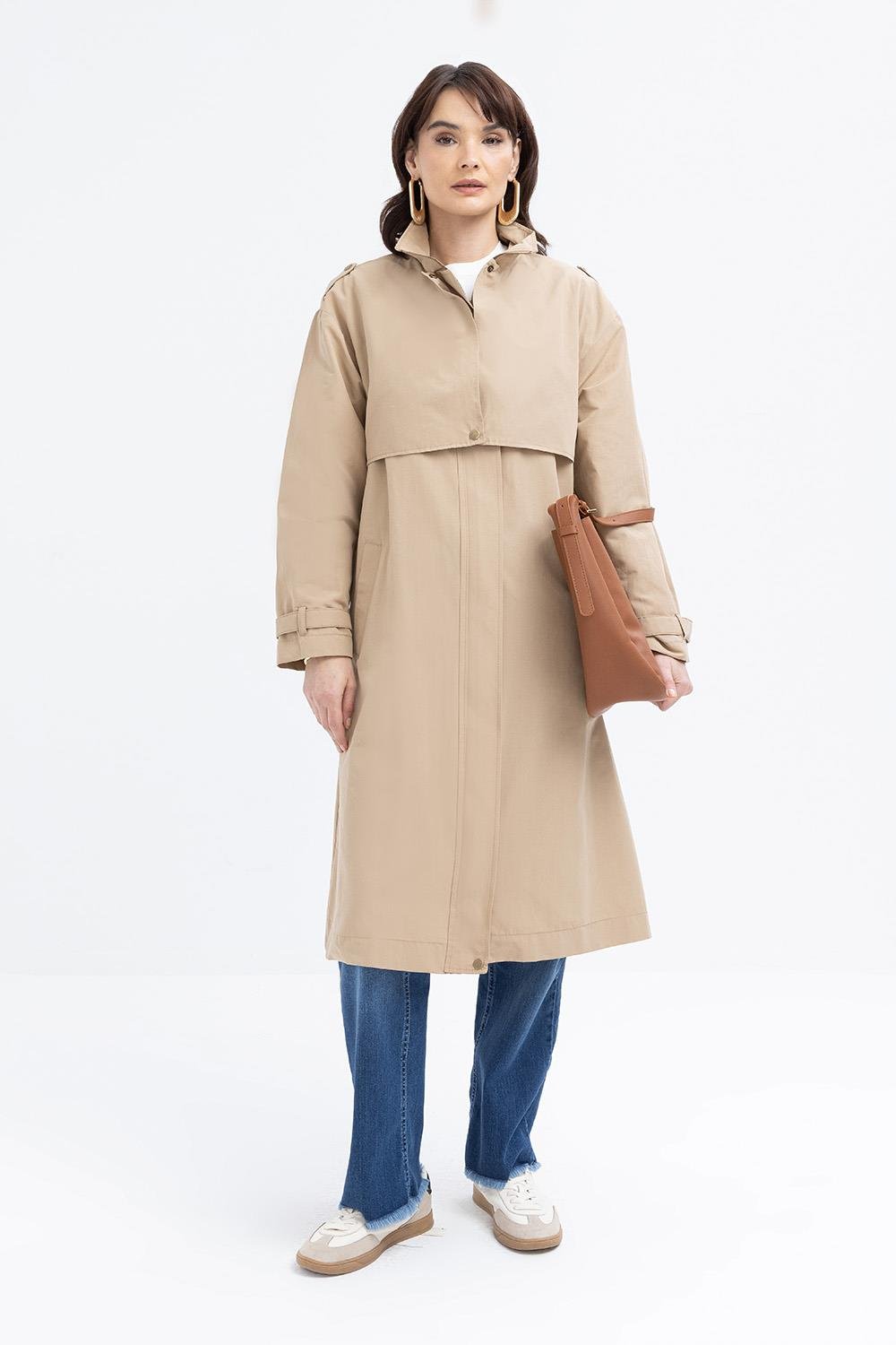 Bej-Cepli Rüzgarlıklı Trençkot