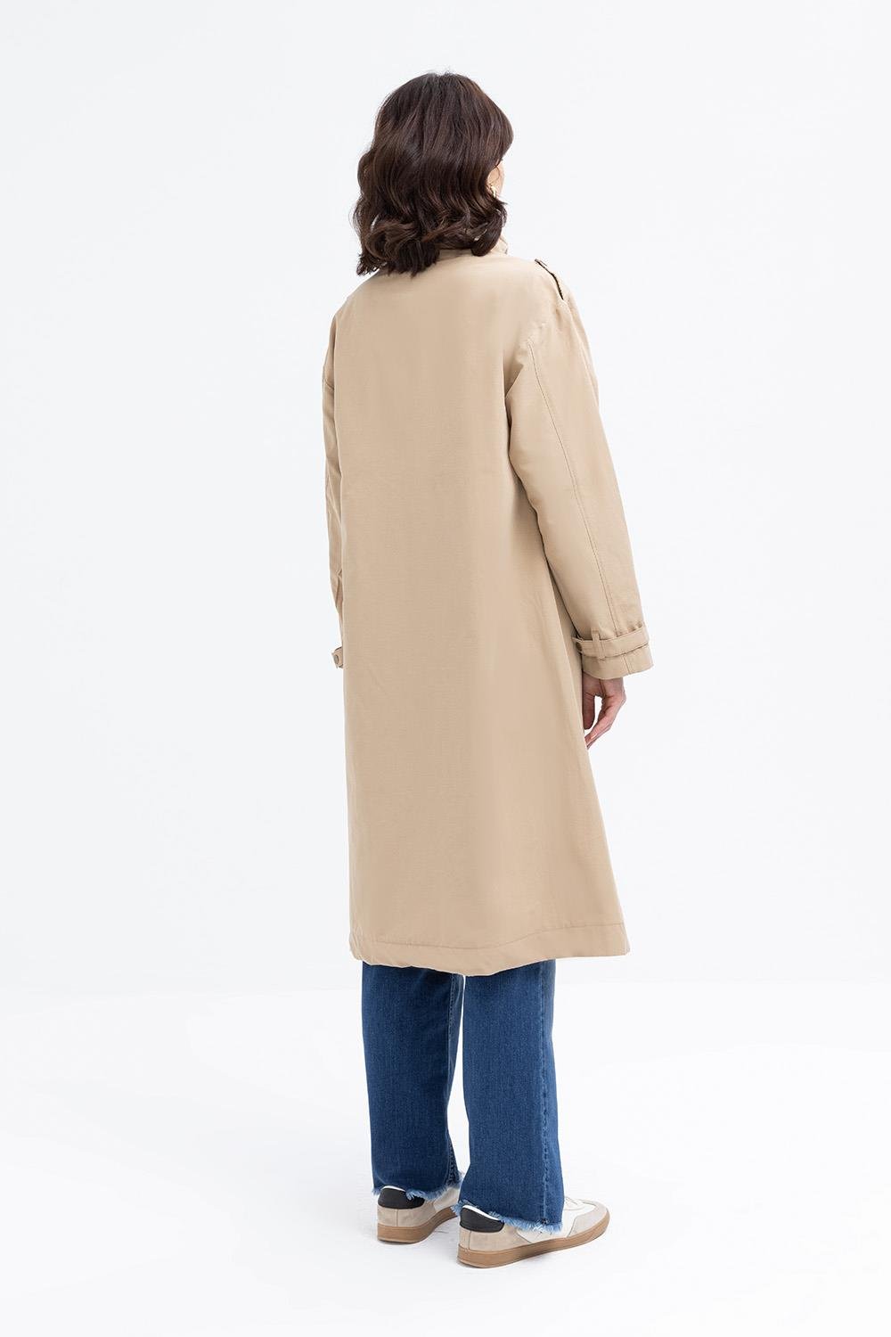 Bej-Cepli Rüzgarlıklı Trençkot