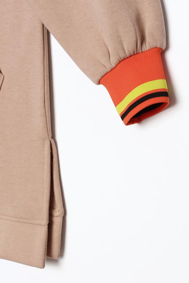 Bej-Çıtçıt Yakalı Ribana Detaylı Şardonlu Sweat Tunik
