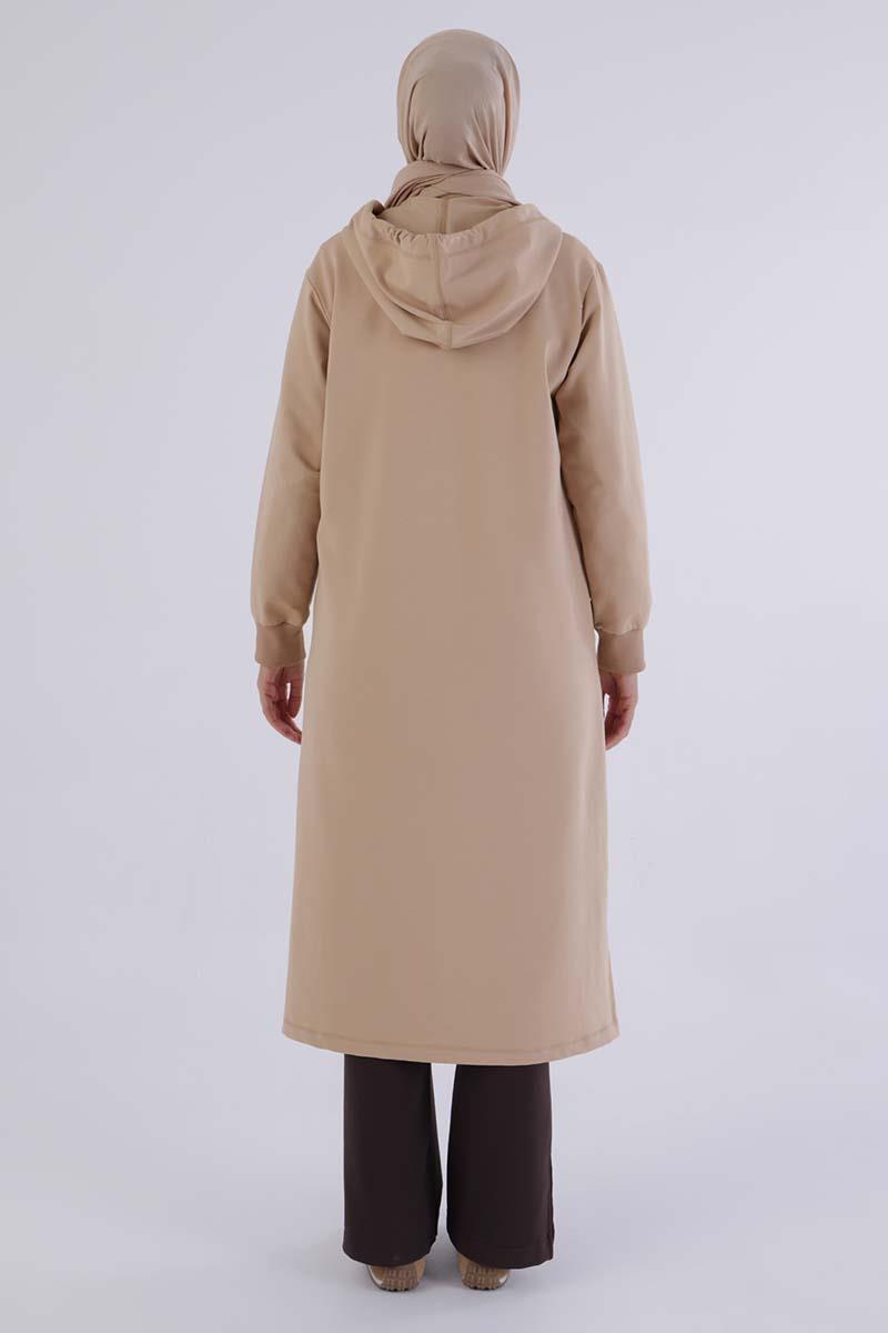 Bej-Decigive Nakışlı Sweat Hırka