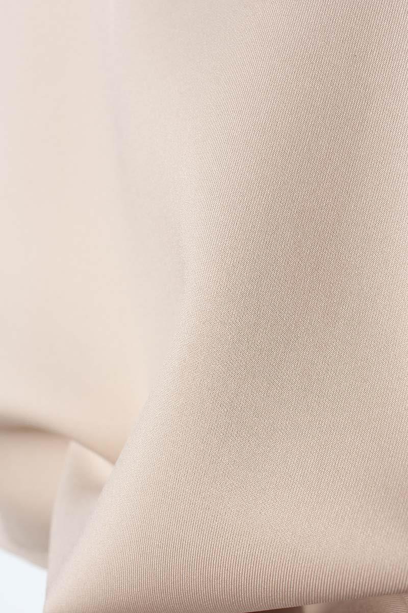 Beige-High Collar Slit Scuba Blouse