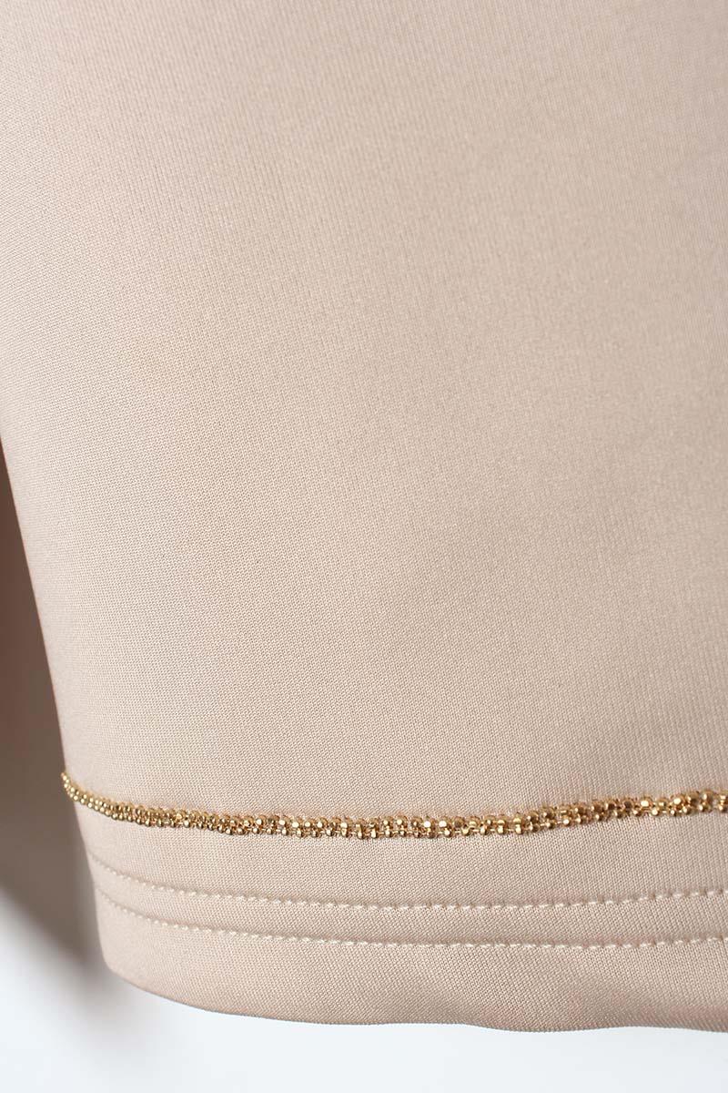 Beige-High Collar Slit Scuba Blouse