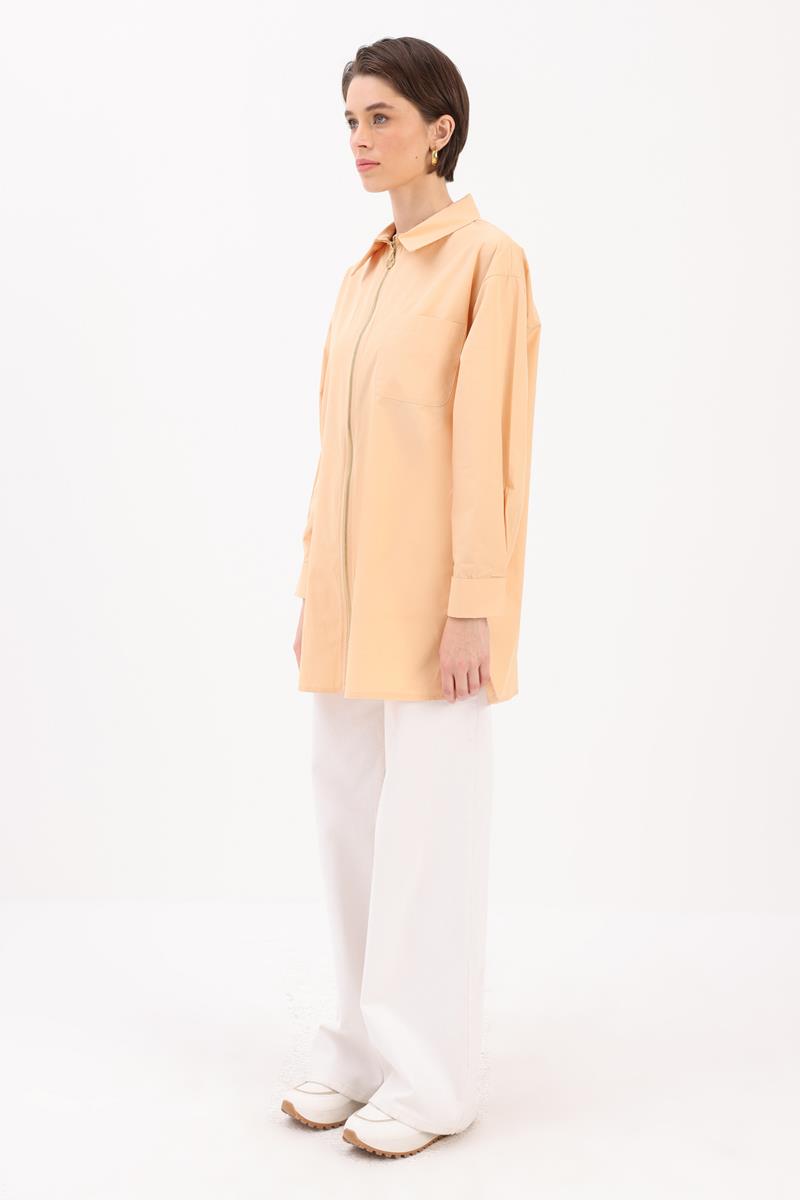 Beige-ZIPPERED DOUBLE Cuff SHIRT TUNIC