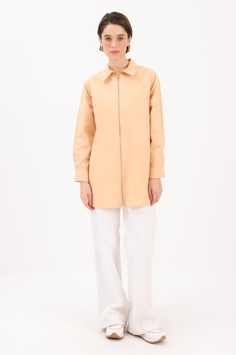 Beige-ZIPPERED DOUBLE Cuff SHIRT TUNIC