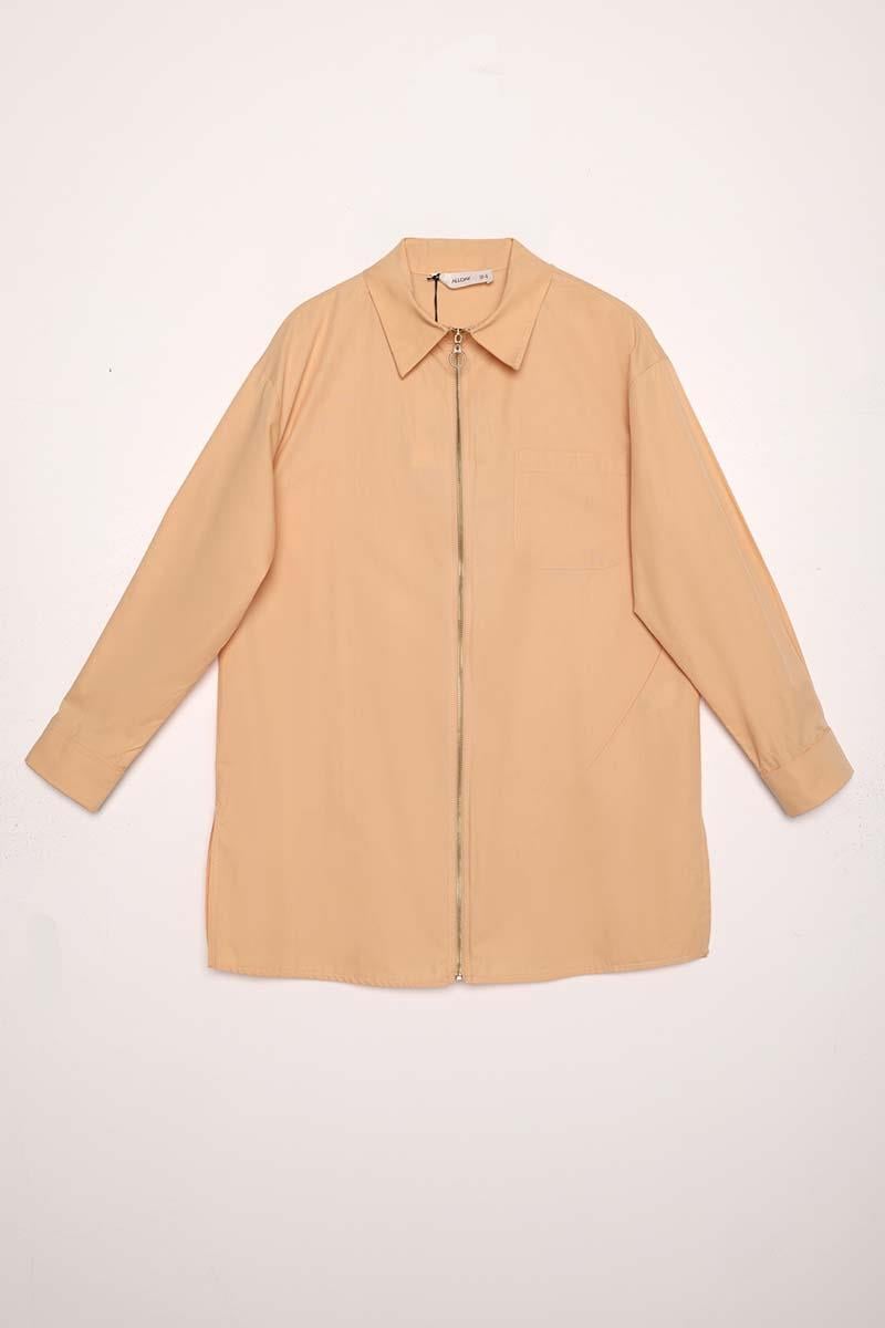 Beige-ZIPPERED DOUBLE Cuff SHIRT TUNIC
