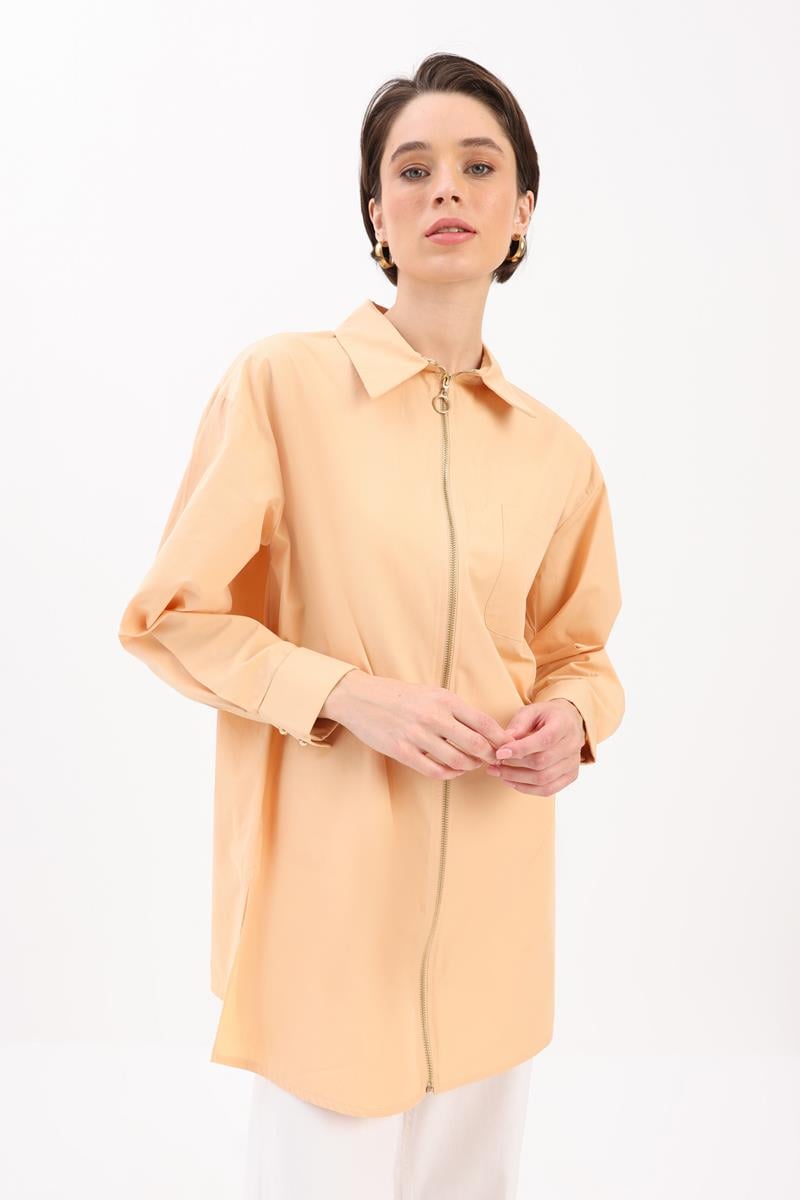 Beige-ZIPPERED DOUBLE Cuff SHIRT TUNIC