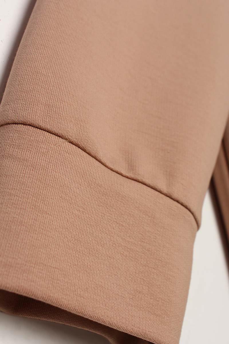 Bej-Fermuarlı Sweat Hırka