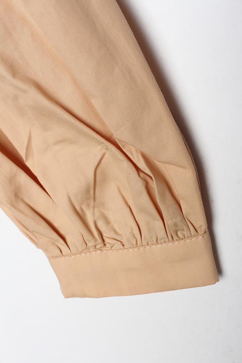 Beige-Shirt Collar Oversize Tunic with Gather Detail