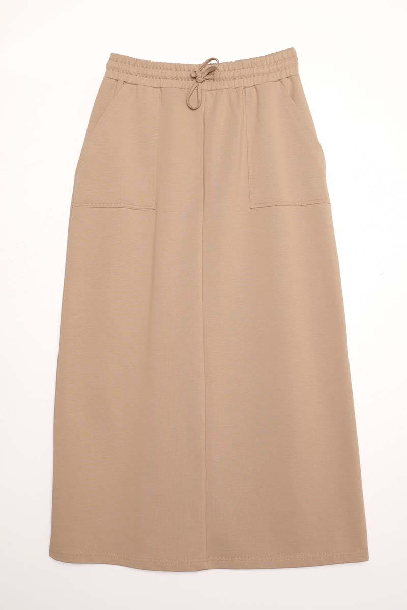 Bej-İki Cepli Etek