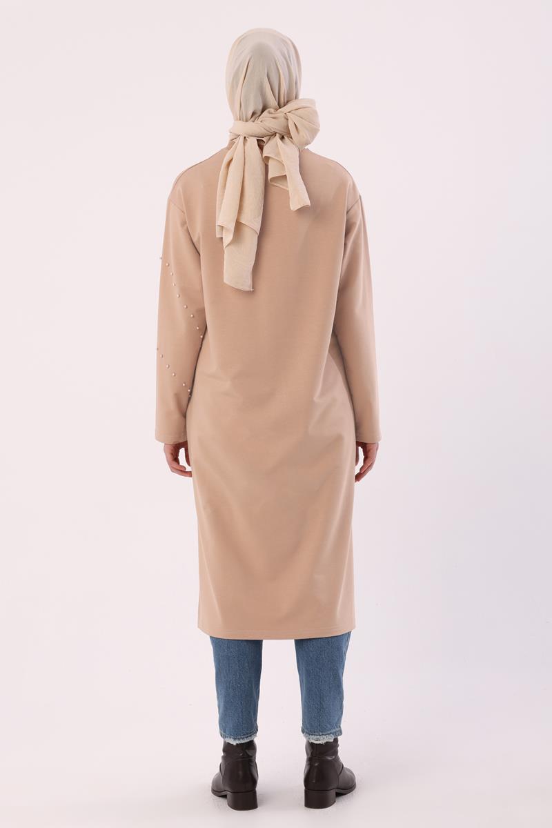 Bej-İncili Uzun Sweat Tunik