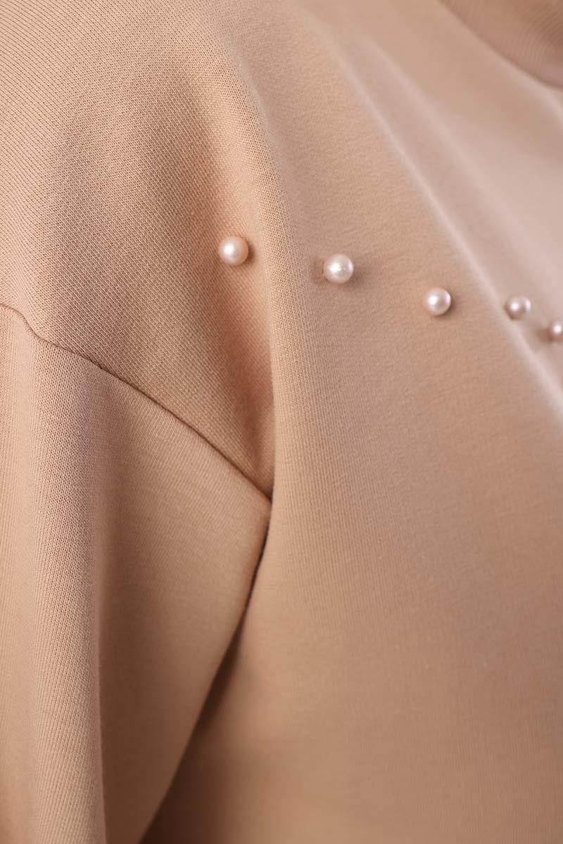 Bej-İncili Uzun Sweat Tunik