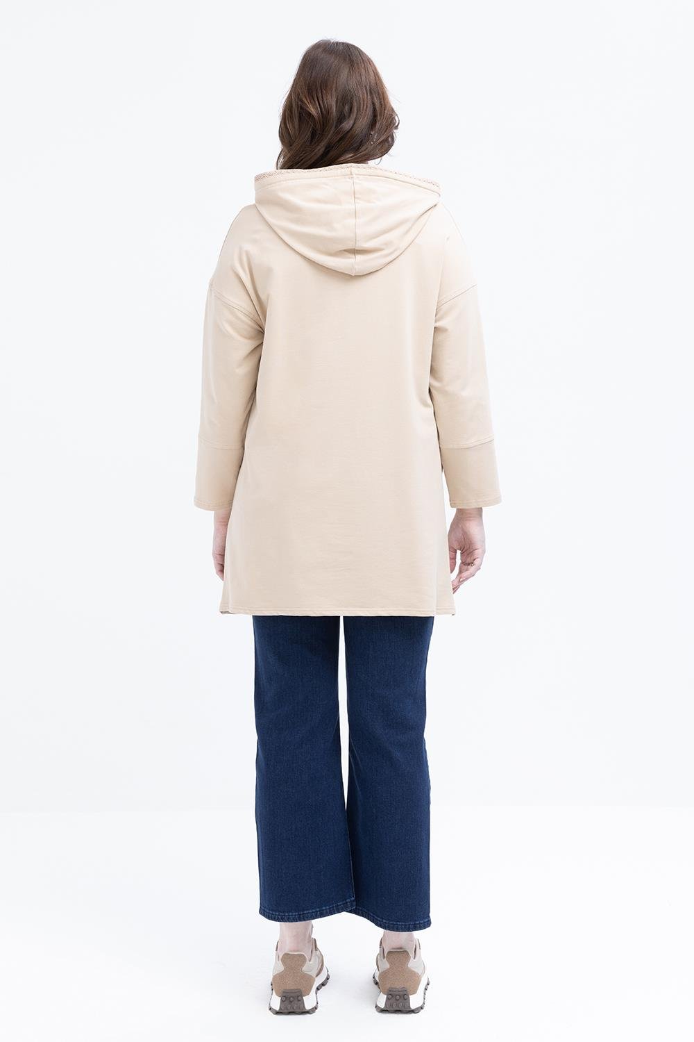 Beige-Hooded Sweat Tunic
