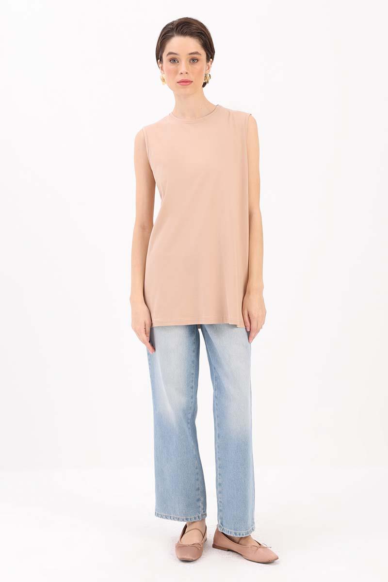 Tunique T-Shirt Sans Manches Beige