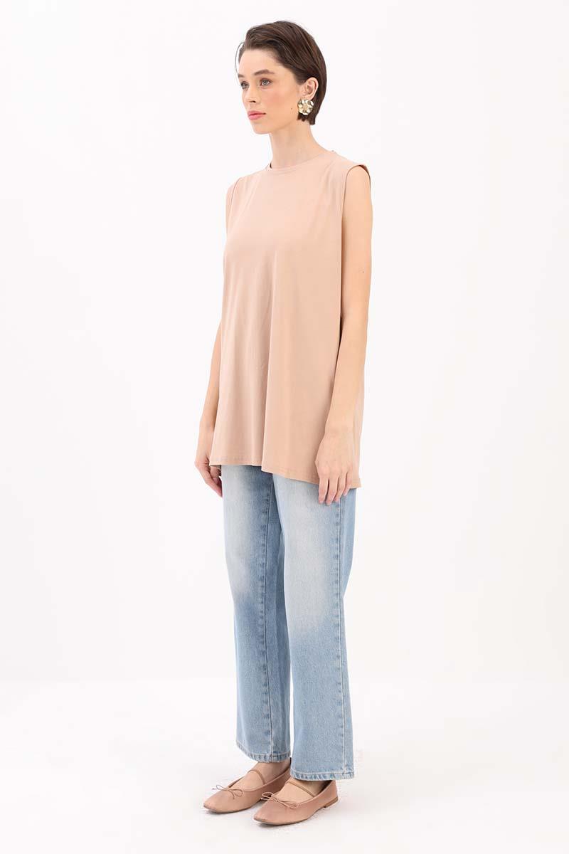 Tunique T-Shirt Sans Manches Beige